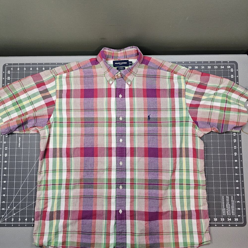 Polo Ralph Lauren Golf Shirt Mens XL Tilden Plaid Preppy Academia 90s Madras